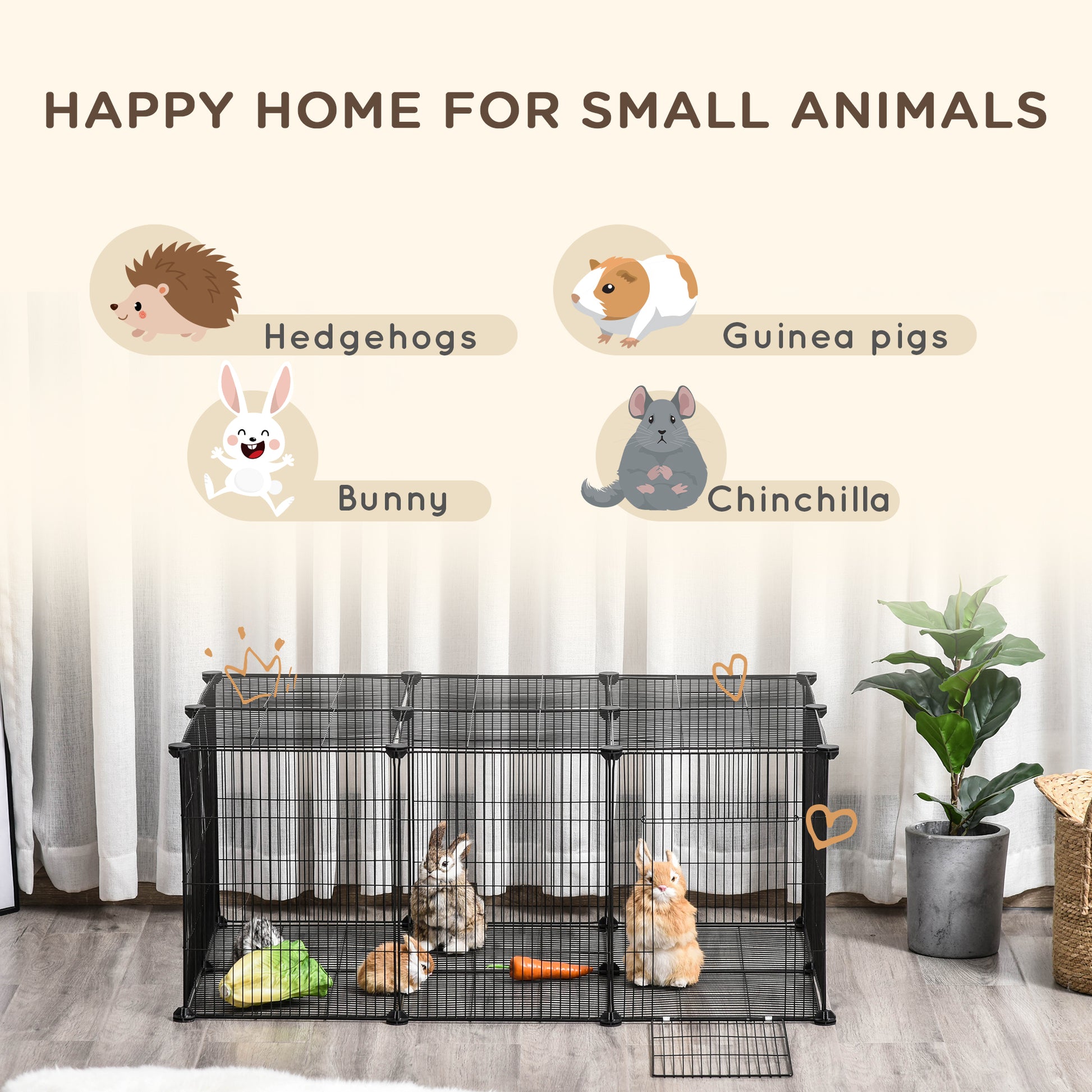 Small Animal Cage for Bunny, Guinea Pig, Chinchilla, Hedgehog, Portable Pet Enclosure with Door, 22 Panels