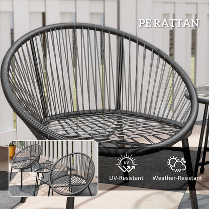 3 Piece Wicker Patio Furniture Set with Soft Seat Cushions, Tempered Glass Tabletop, Bistro Set for Garden, Black