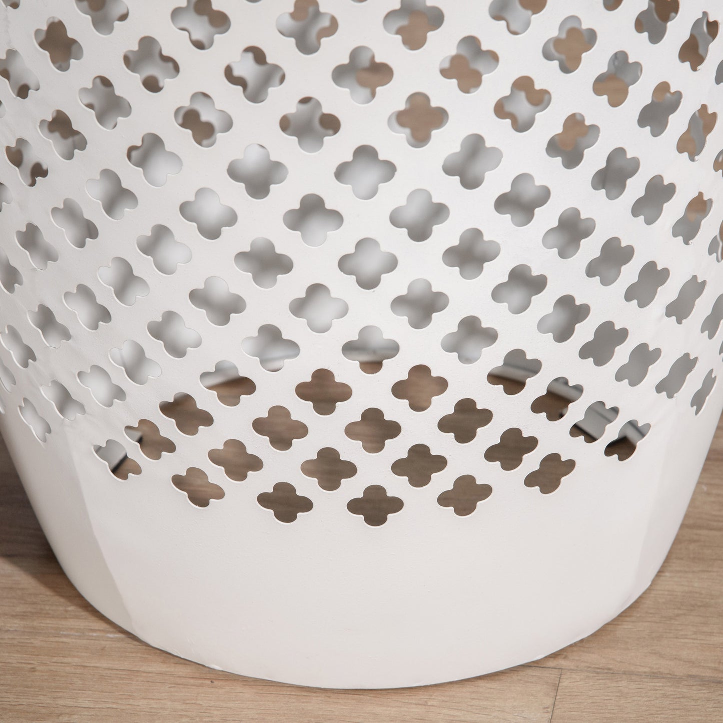 12" Steel Patio End Table, Round Hollow Drum Side Table, Accent Table for Indoor and Outdoor, White