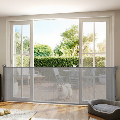 Retractable Dog Gate, 41" Tall, Extends to 122" Wide, Mesh Pet Gate with Single Hand Operation, for Stairs, Doorways