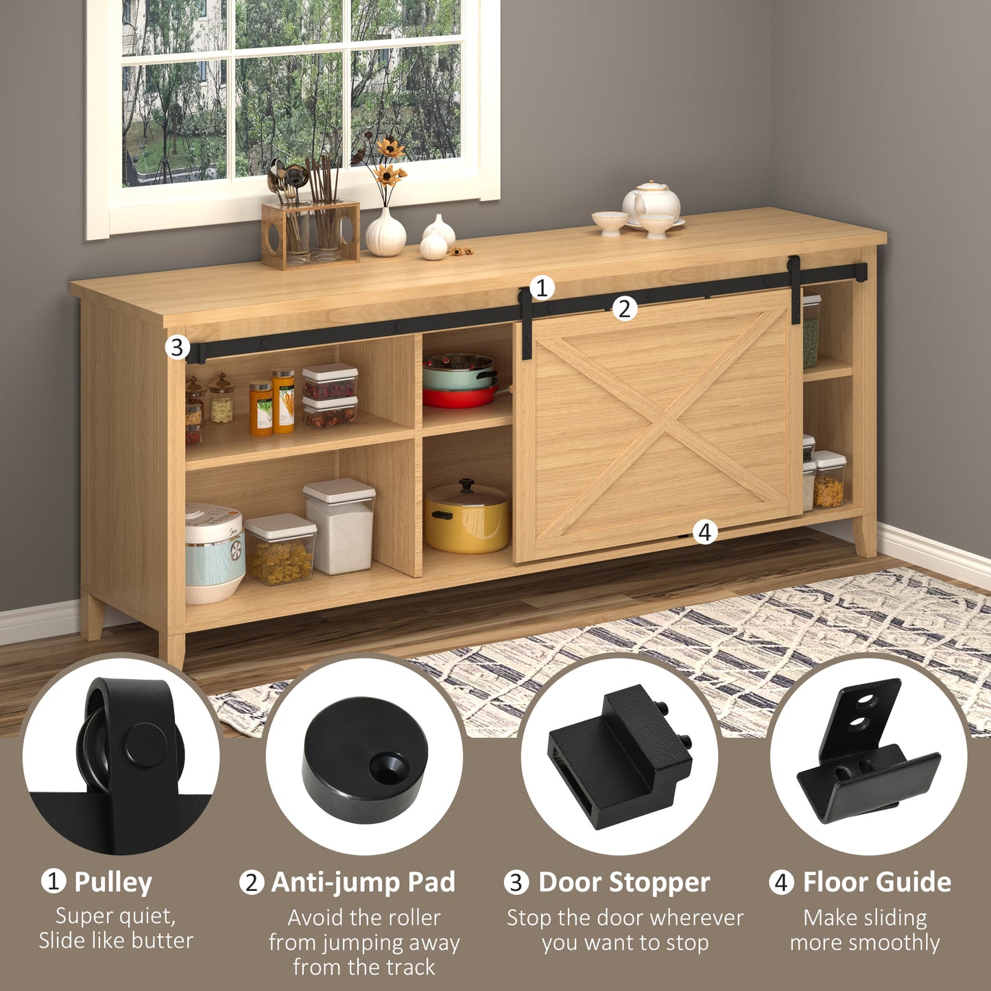 6FT Mini Barn Door Hardware Kit, Sliding Barn Door Cabinet Hardware Kit for 19.7" Wide Door, Black