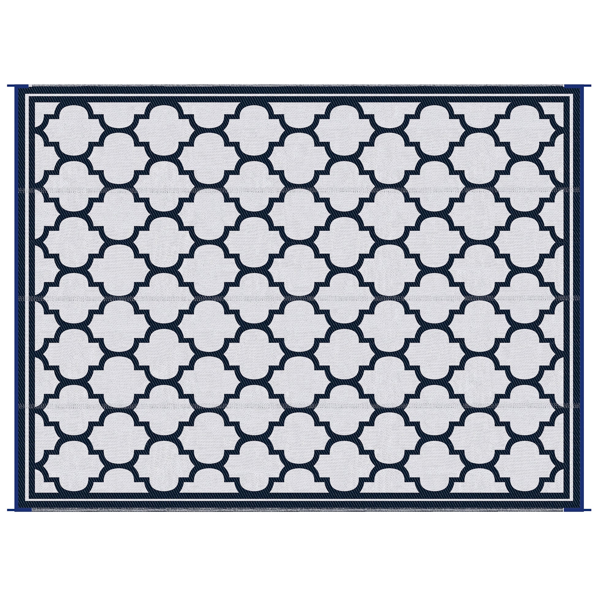 9'x12' Reversible Outdoor RV Rug, Patio Floor Mat, Plastic Straw Rug for Backyard, Deck, Beach, Camping, Dark Blue