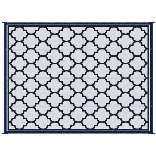 9'x12' Reversible Outdoor RV Rug, Patio Floor Mat, Plastic Straw Rug for Backyard, Deck, Beach, Camping, Dark Blue