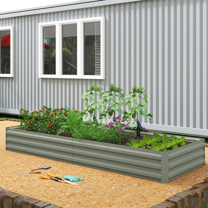 8 x 3 x 1ft Galvanized Raised Garden Bed, Metal Elevated Planter Box for Growing Flowers, Herbs, Succulents, Light Grey