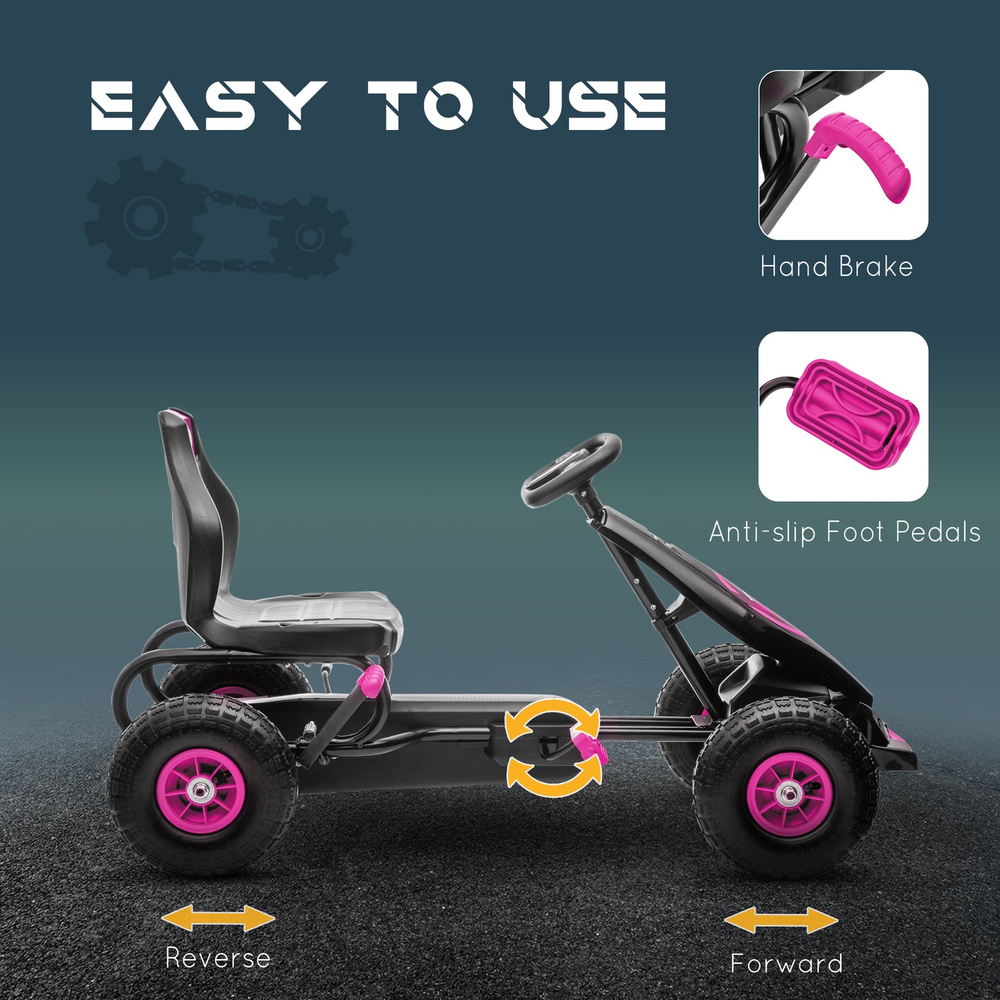 Aosom Pedal Go Kart w/ Adjustable Seat, Rubber Wheels Shock Absorb, Pink