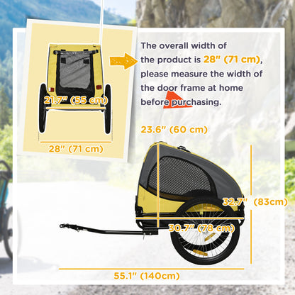 Aosom Dog Bike Trailer with Hitch Coupler, Quick Release Wheels, Reflectors, Flag for Medium Dogs, Yellow