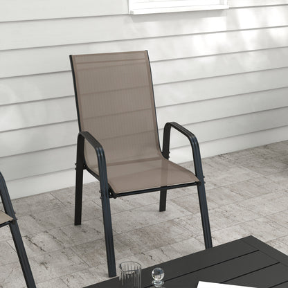 Set of 4 Outdoor Dining Chairs, Heavy Duty Stackable Patio Dining Set with Armrests for Balcony Garden, Grey
