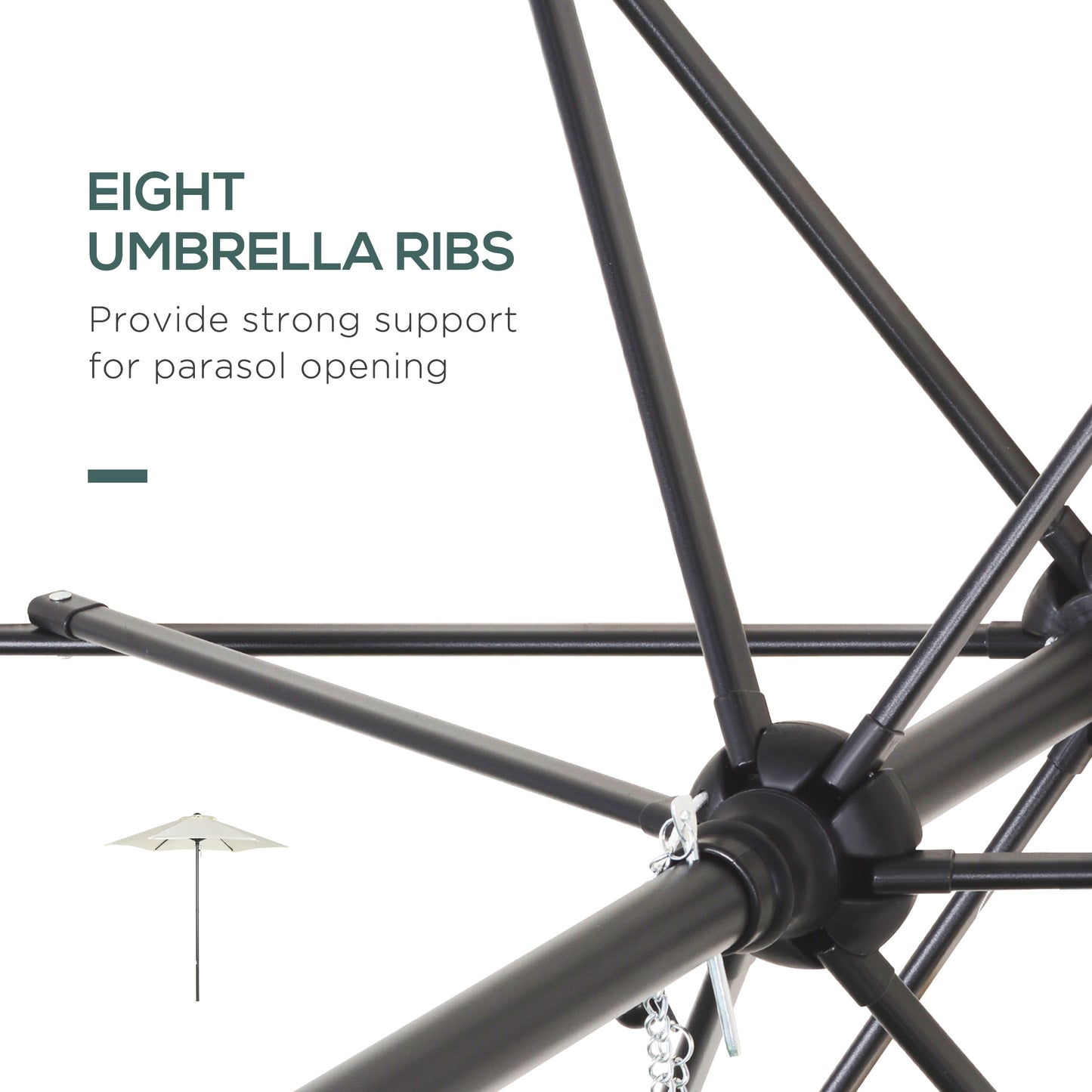 6.6FT Patio Umbrella, Outdoor Parasol with 6 Solid Ribs, Cream White