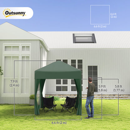 6.6'x6.6' Pop Up Canopy Tent with Sidewalls, Instant Sun Shelter Camping Gazebo with Carry Bag, for Outdoor, Garden, Patio, Green