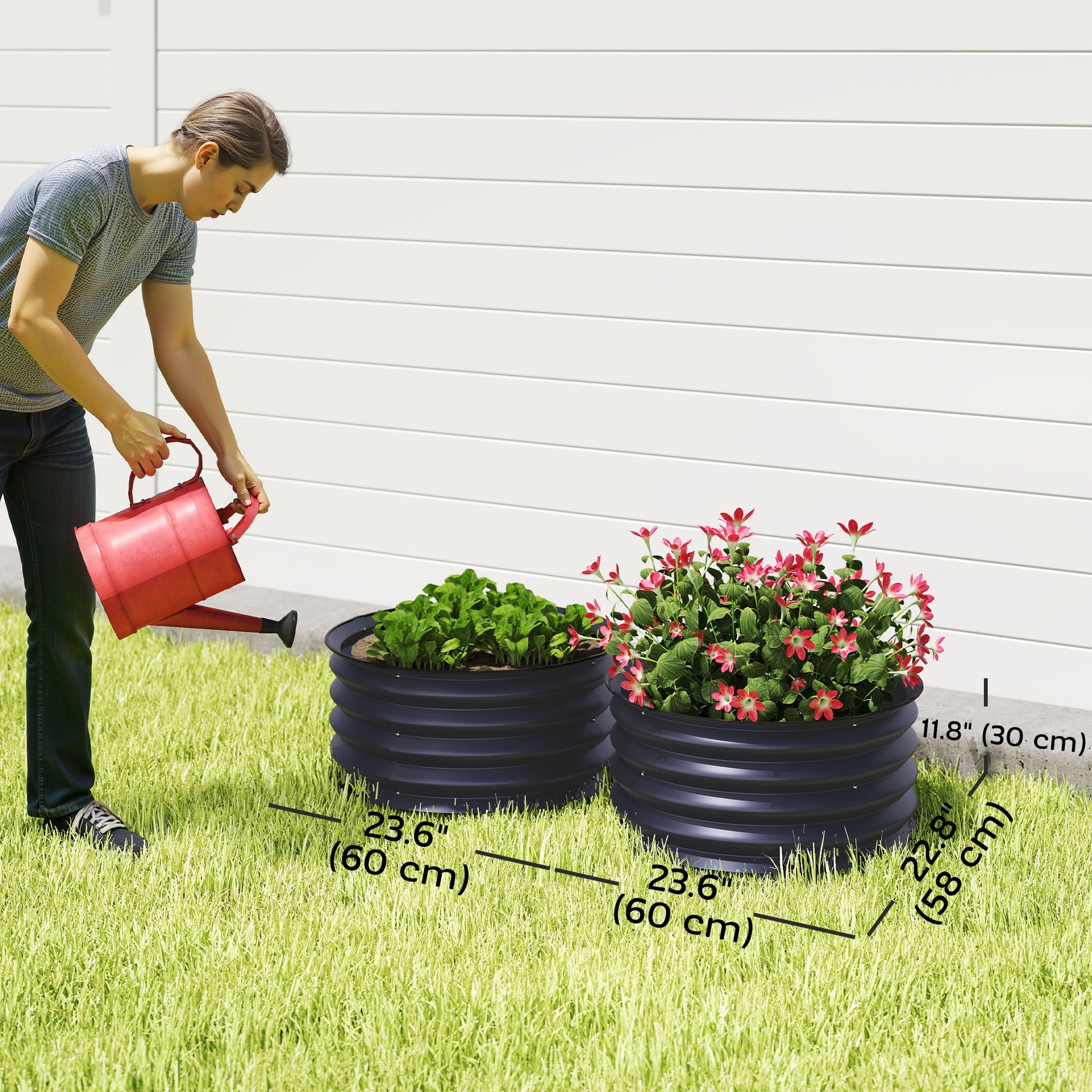 Set of 2 Raised Garden Bed, Metal Planter Box with Safety Edging, Easy-to-assemble Stock Tank, Dark Grey