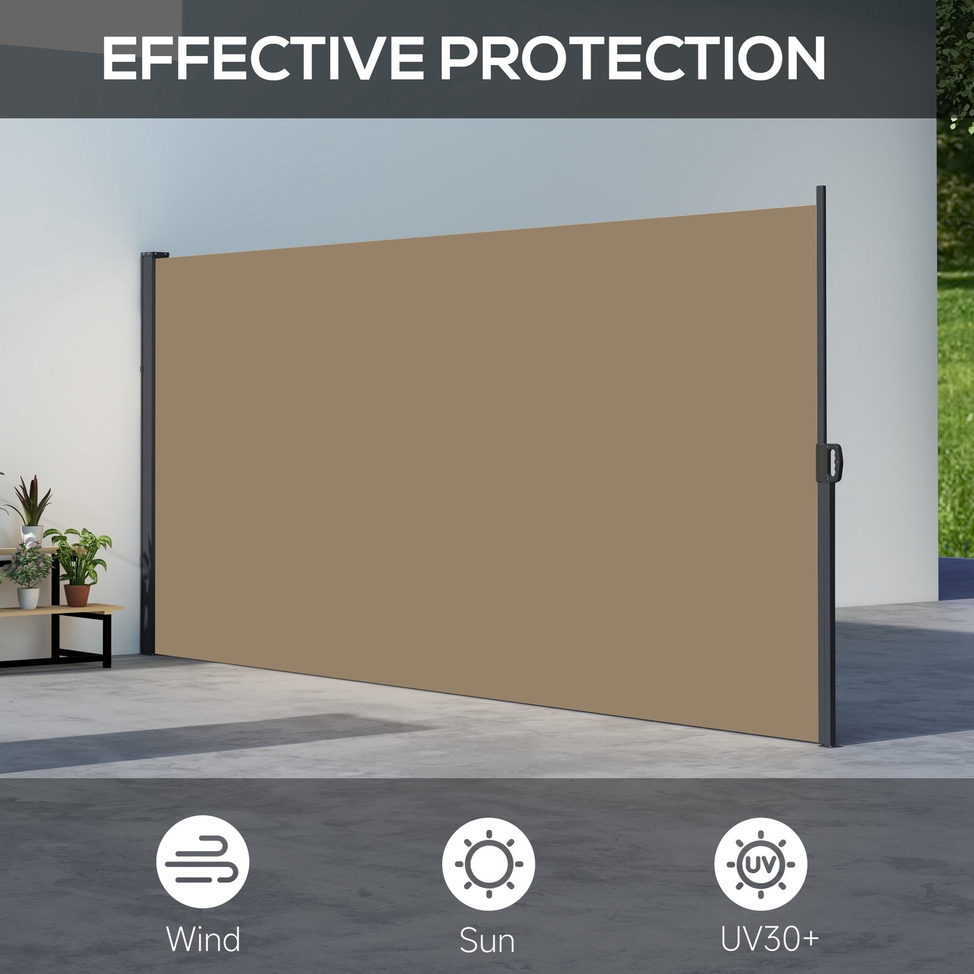 13' x 6' Retractable Side Awning, Outdoor Privacy Screen for Garden, Hot Tub, Balcony, Terrace, Pool, Khaki