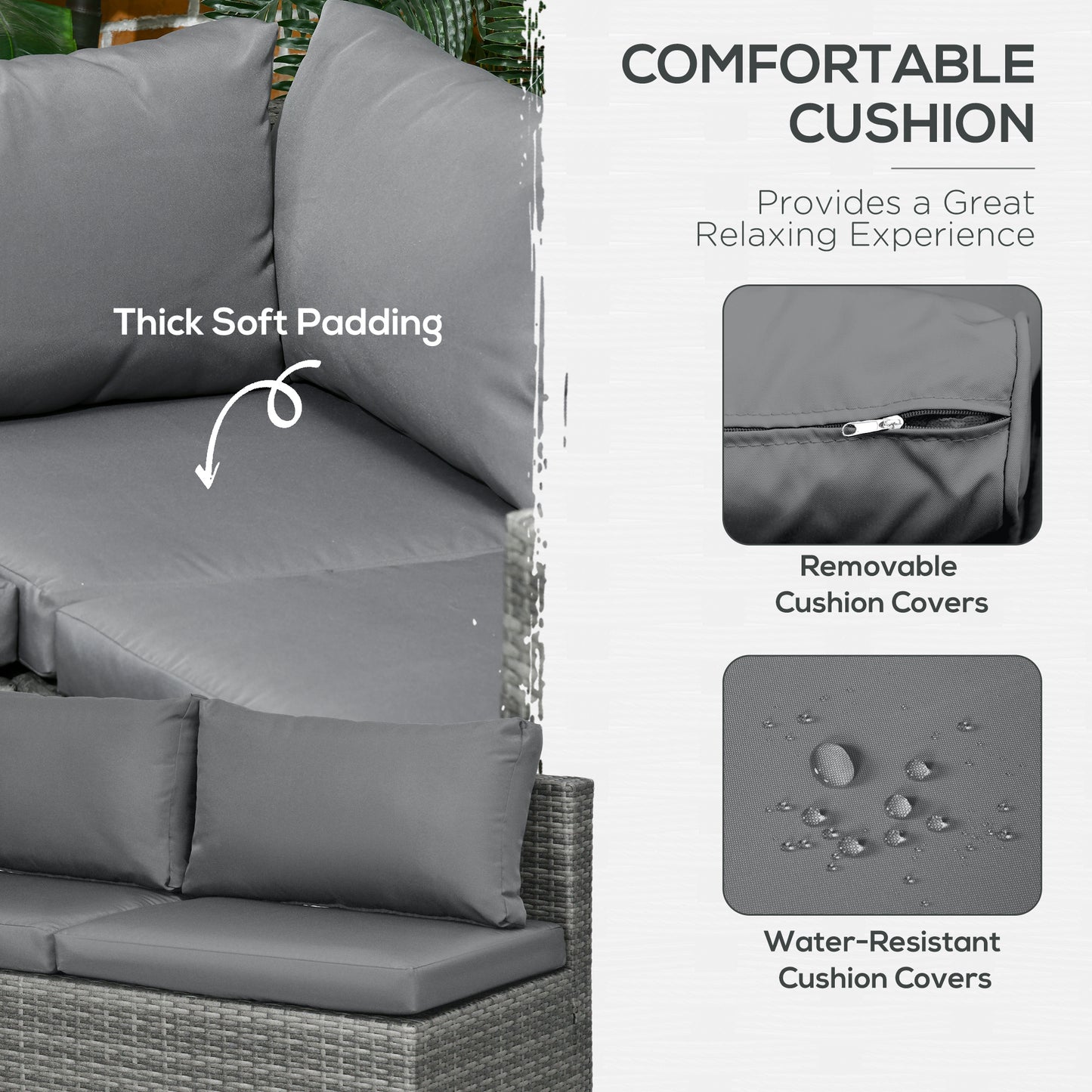 3 Pieces Rattan Wicker Outdoor Conversation Furniture Set w/ Loveseats Coffee Table Cushions for Garden, Patio, Grey