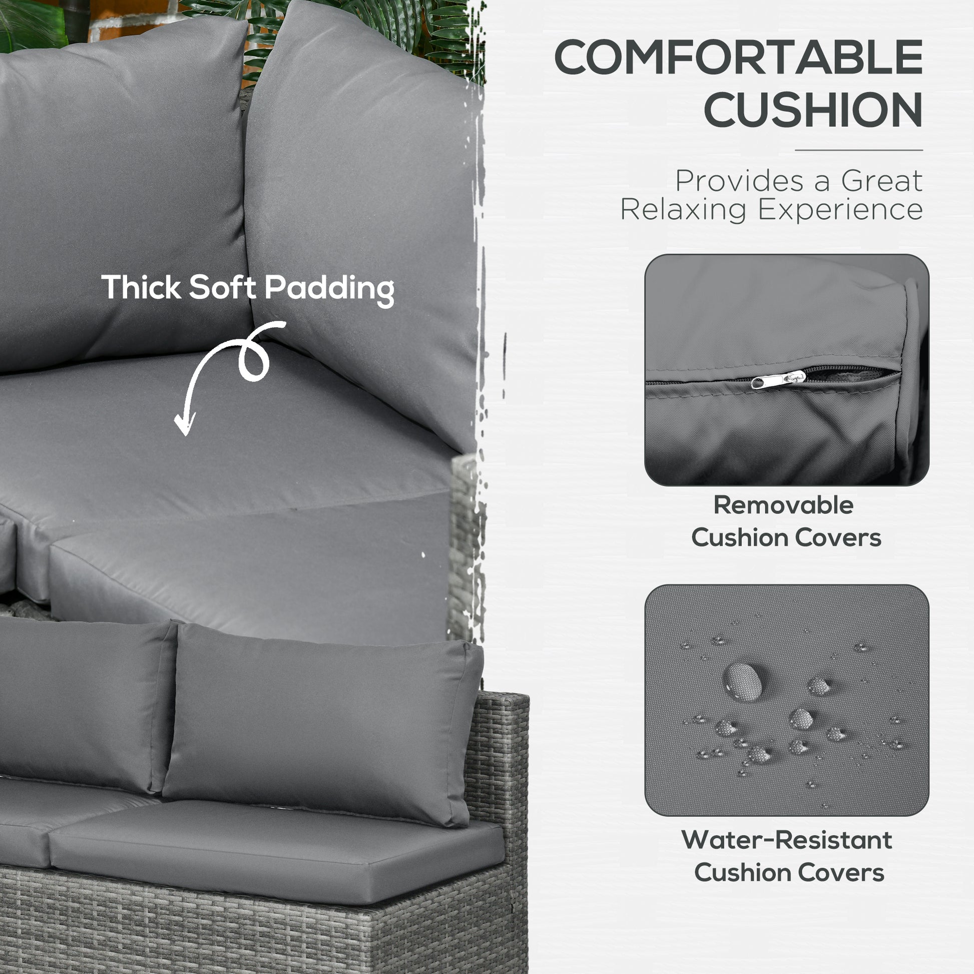 3 Pieces Rattan Wicker Outdoor Conversation Furniture Set w/ Loveseats Coffee Table Cushions for Garden, Patio, Grey