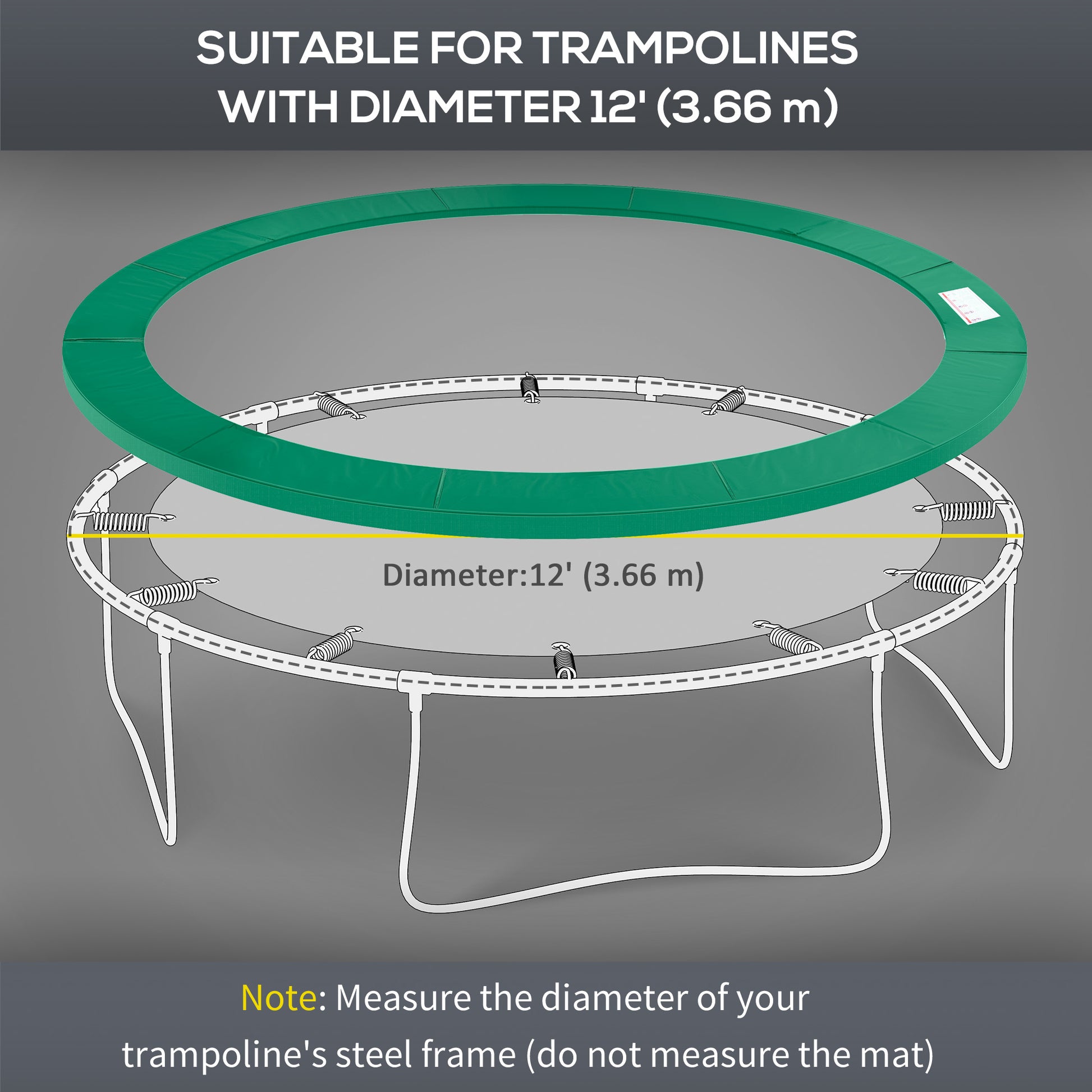 12ft Trampoline Pad, Trampoline Replacement Safety Pad Mat Spring Cover, Water-Resistant, UV-Resistant, Tear-Resistant Edge Protection, No Holes for Pole, Green