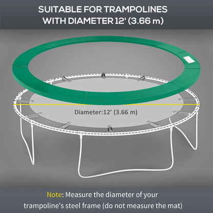 12ft Trampoline Pad, Trampoline Replacement Safety Pad Mat Spring Cover, Water-Resistant, UV-Resistant, Tear-Resistant Edge Protection, No Holes for Pole, Green