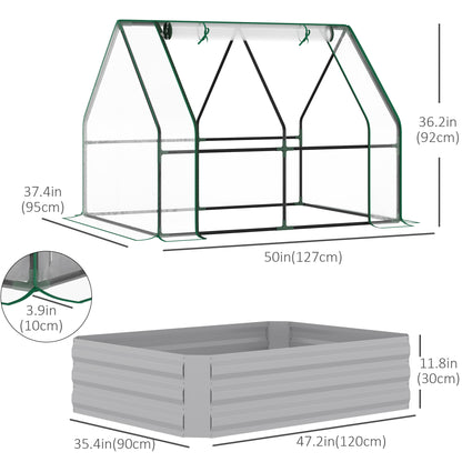 Steel Outdoor Raised Garden Bed with Greenhouse,Cover, Roll Up Door, Dual Use, 50"x37.4"x36.2", Clear