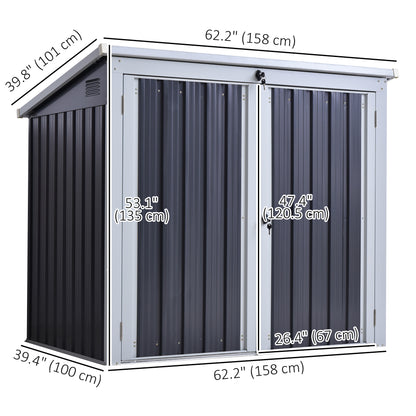 5ft x 3ft Outdoor Garbage Bin Storage Shed with Lockable Doors and Lid, Outside Storage Shed for Trash Can, Black