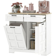 13 Gallon Tilt Out Garbage Cabinet, Kitchen Island with Trash Cabinet, 2 Drawers, Door Racks, Adjustable Shelves, White