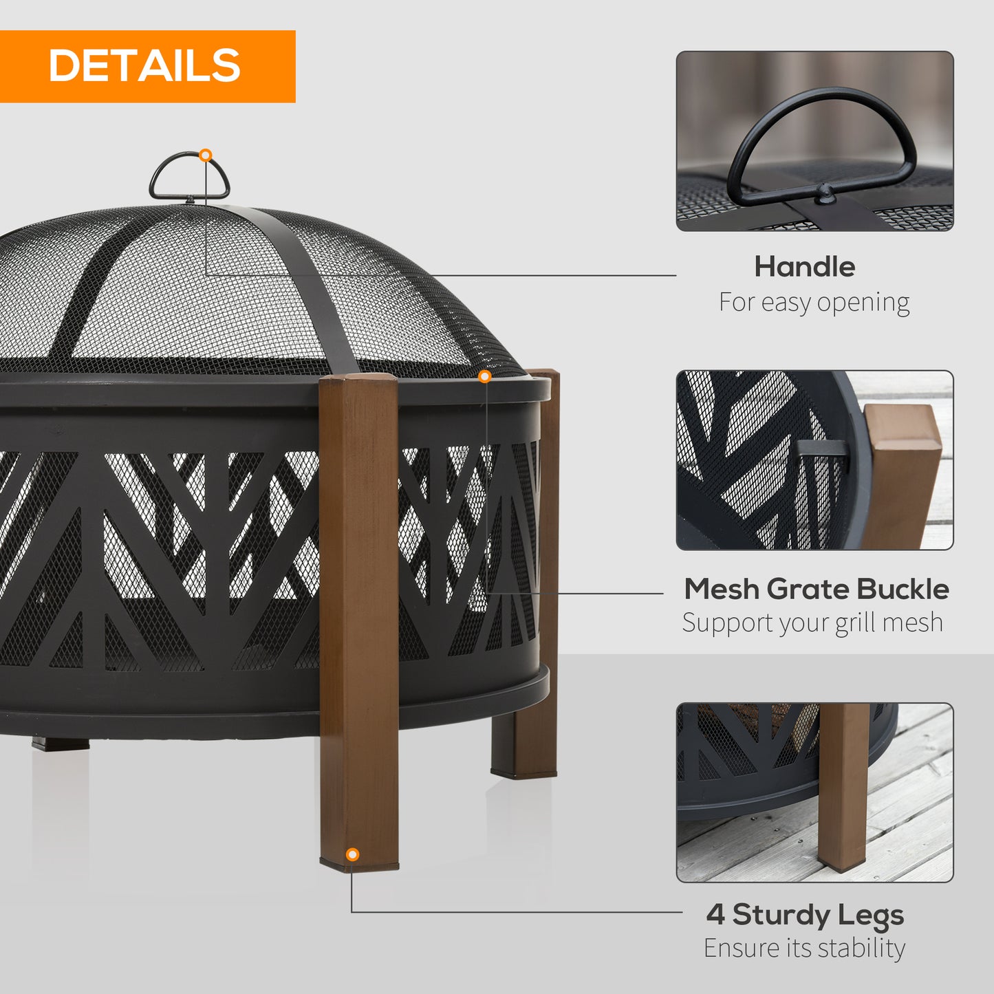 31" Outdoor Fire pit, 2-in-1 Wood Burning Fire Pit Brazier with Lid, BBQ Grill, Poker for Backyard, Camping, Black