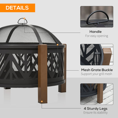31" Outdoor Fire pit, 2-in-1 Wood Burning Fire Pit Brazier with Lid, BBQ Grill, Poker for Backyard, Camping, Black