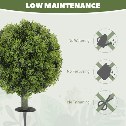 Artificial Boxwood Topiary Trees Set of 2 with Ground Stake, UV Resistant Fake Plants for Indoor Outdoor, Green
