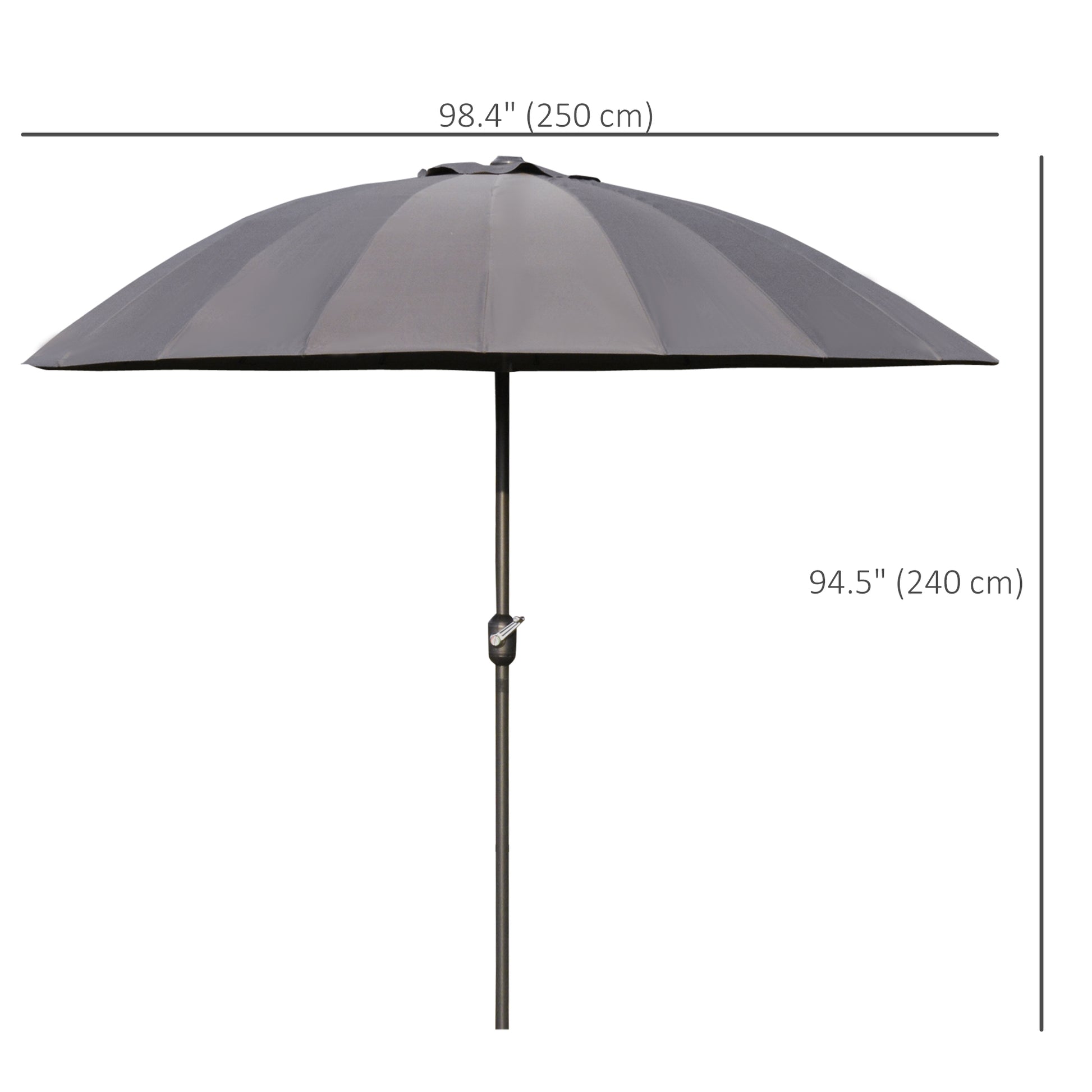 8ft Shanghai Garden Parasol Umbrella with Crank & Tilt, Adjustable Outdoor Sun Shade, Dark Grey