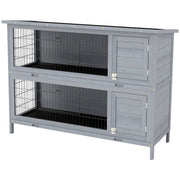 2 Tier Wooden Rabbit Hutch Bunny Pet House Wooden Coop Run, Grey