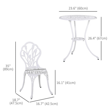 3 Pieces Patio Bistro Set, Outdoor Cast Aluminum Garden Table and Chairs with Umbrella Hole for Balcony, White
