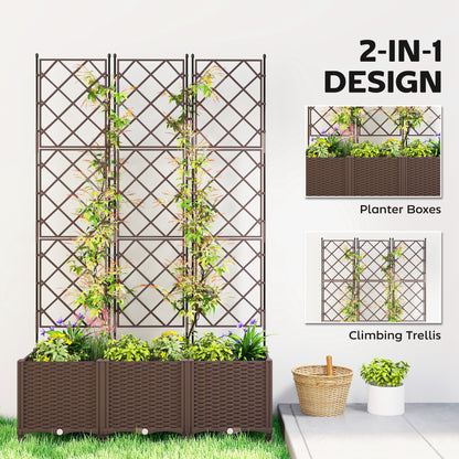 Plastic Raised Garden Bed with Trellis, Self Watering Planter Box with Wheels, Drainage Holes and Plugs