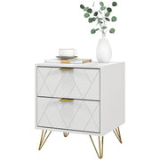 Modern Bedside Table, Accent Nightstand with 2 Drawers, Bed End Table for Bedroom, Living Room, White