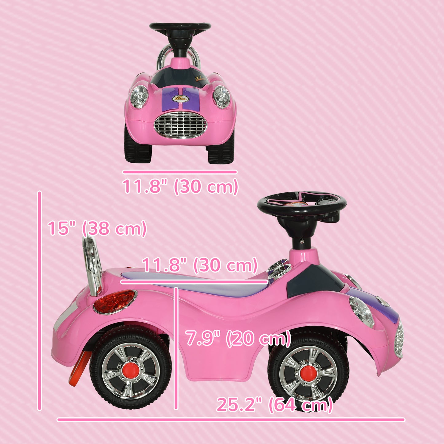 Qaba Baby Push Car with Music, Horn, Light, Pink