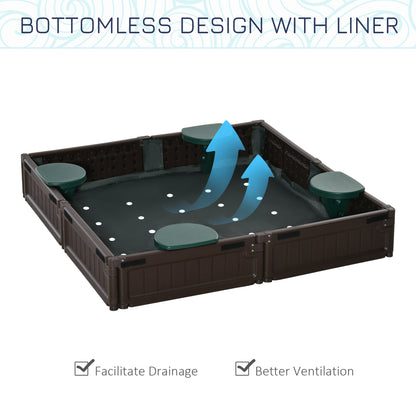 Kids Outdoor Sandbox with Canopy, Bottom Fabric Liner, Brown