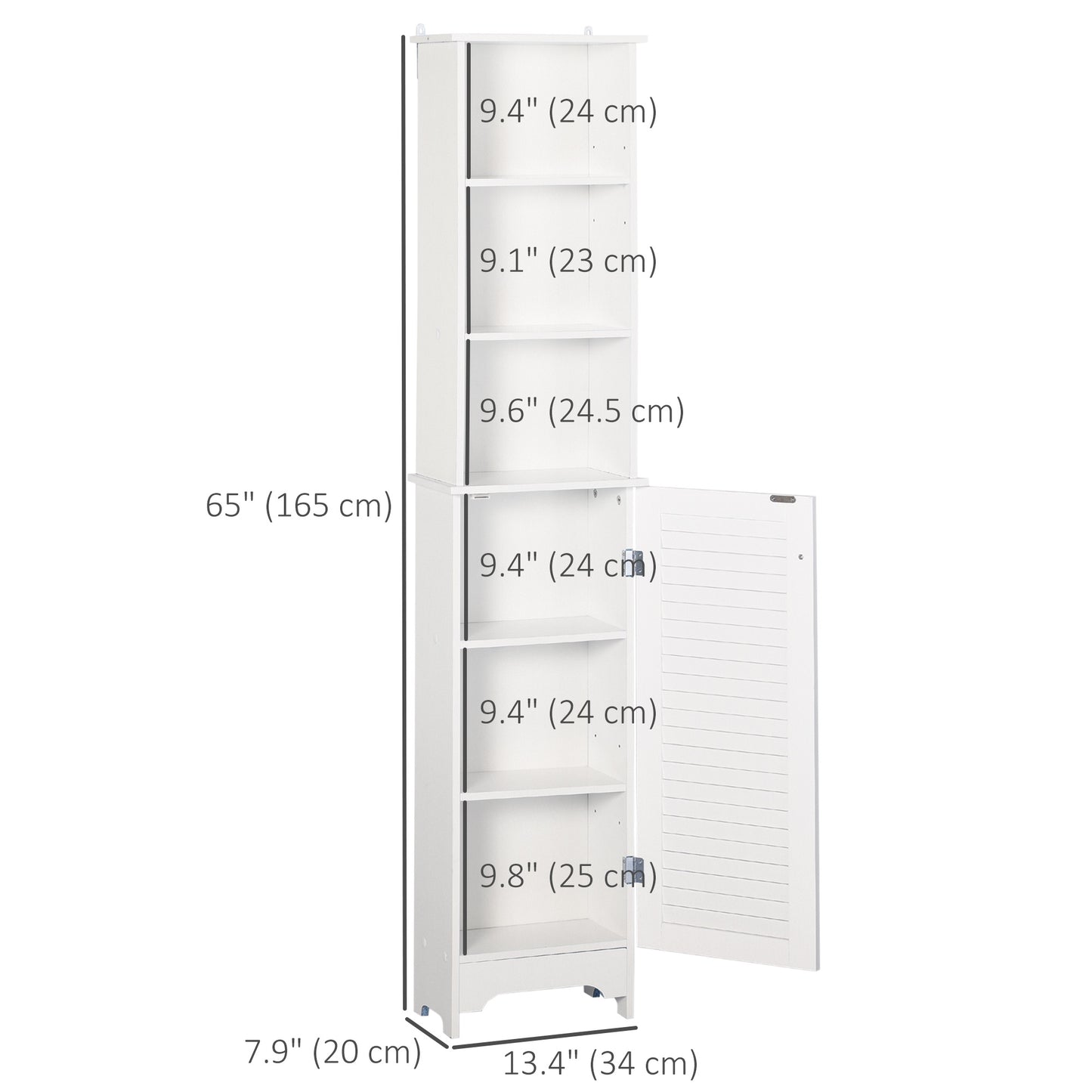 Tall Bathroom Storage Cabinet, Freestanding Linen Tower with 3-Tier Open Adjustable Shelf, White
