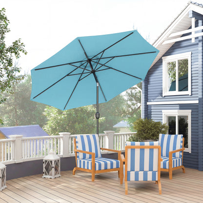 10' x 8' Round Market Umbrella, Patio Umbrella with Crank Handle and Tilt, Outdoor Parasol for Garden, Sky Blue