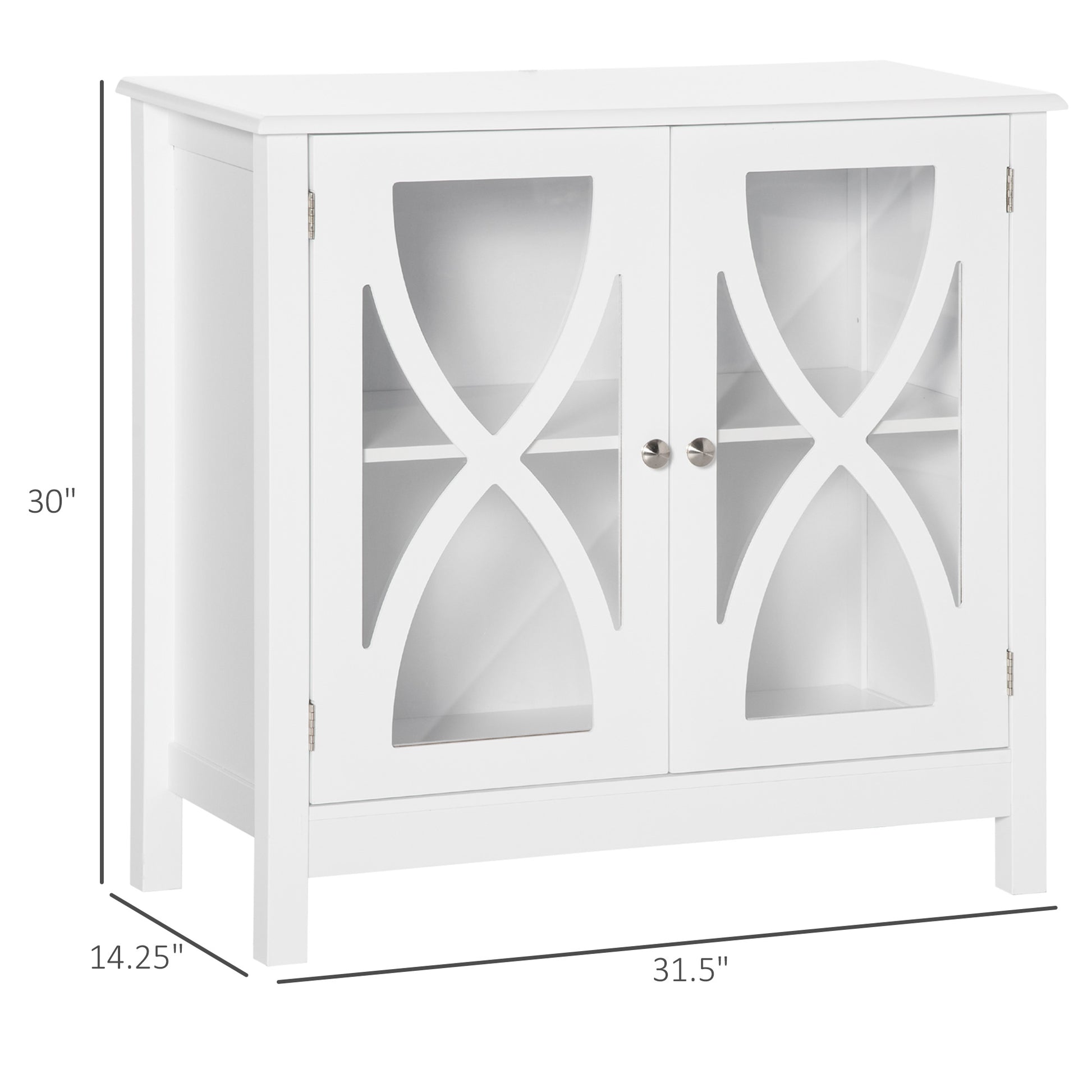 Kitchen Sideboard, Glass Door Buffet Cabinet, Bathroom Storage Cabinet with Adjustable Storage Shelf for Dining Room, Living Room, White