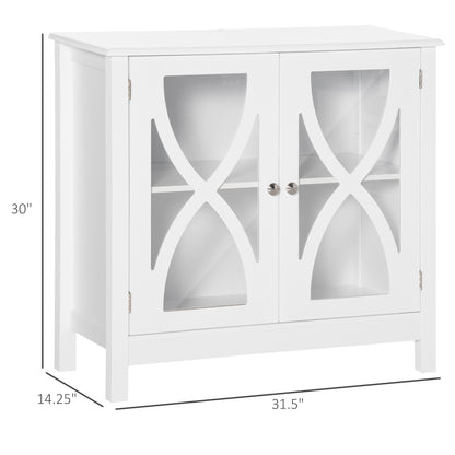Kitchen Sideboard, Glass Door Buffet Cabinet, Bathroom Storage Cabinet with Adjustable Storage Shelf for Dining Room, Living Room, White