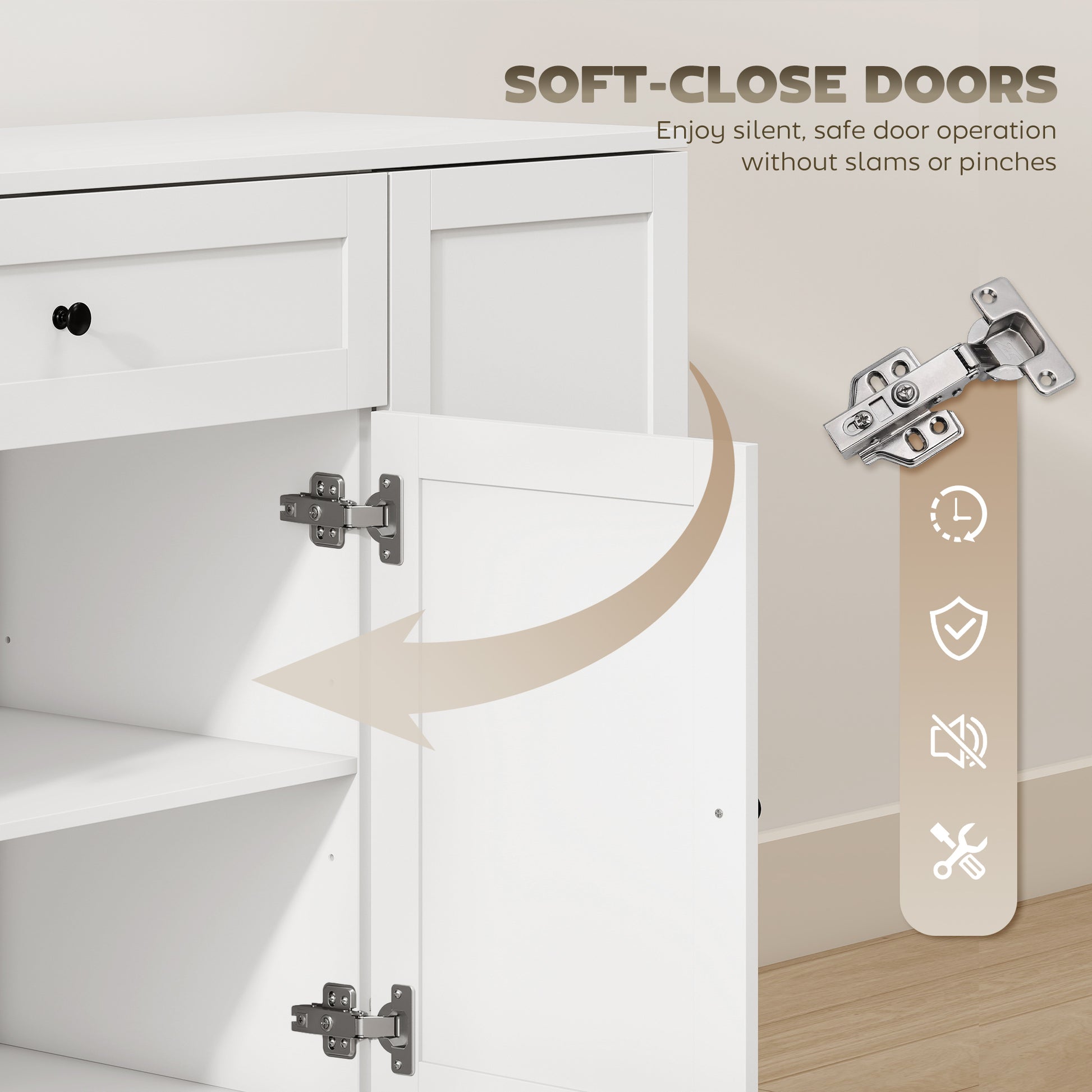 55" Modern Kitchen Storage Cabinet with Drawer, Adjustable Shelves, Small Kitchen Pantry with Door Racks, White