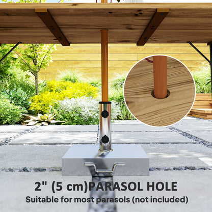 Wooden Outdoor Dining Table for 6 with 2" Umbrella Hole, Slatted Tabletop, Metal Frame, for Yard, Deck, Lawn