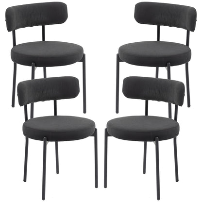 4 Pieces Kitchen Chairs, Modern Dining Chairs w/ Corduroy Upholstery and Steel Legs for Living Room, Black