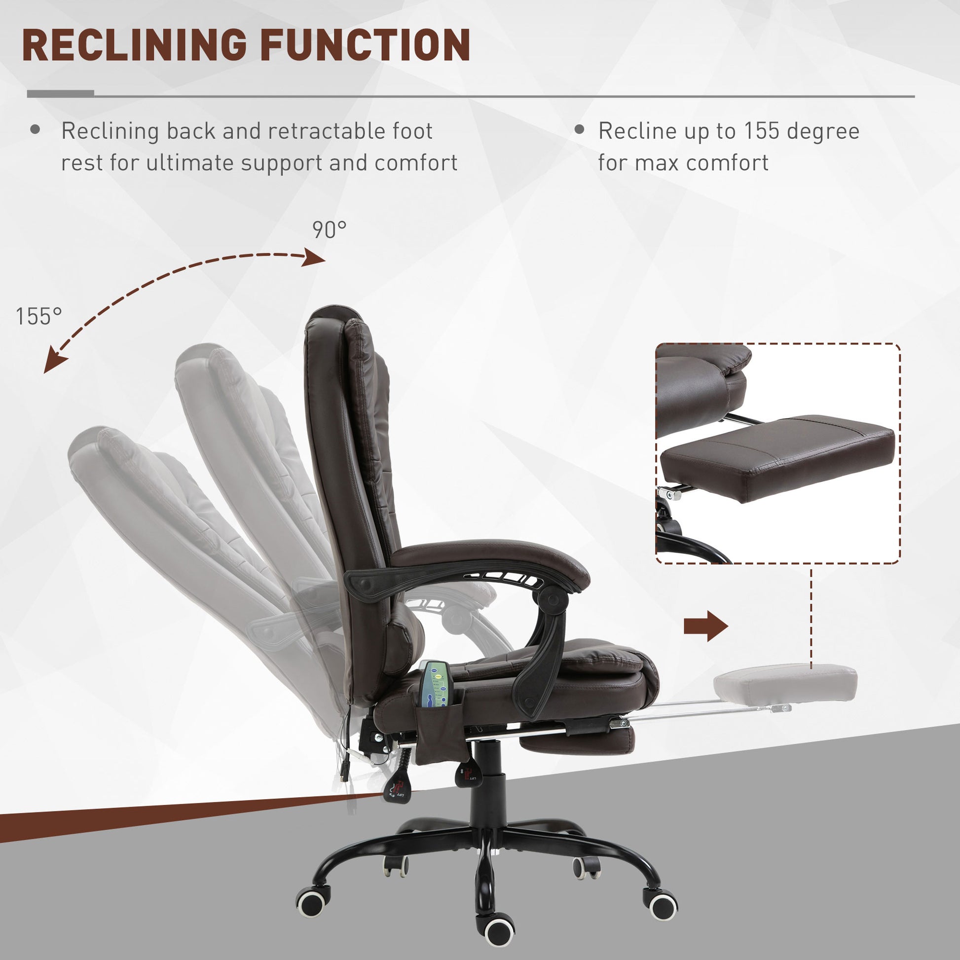 7-Point Vibrating Massage Chair, Reclining Office Chair with Footrest, Reclining Back, Adjustable Height, Brown