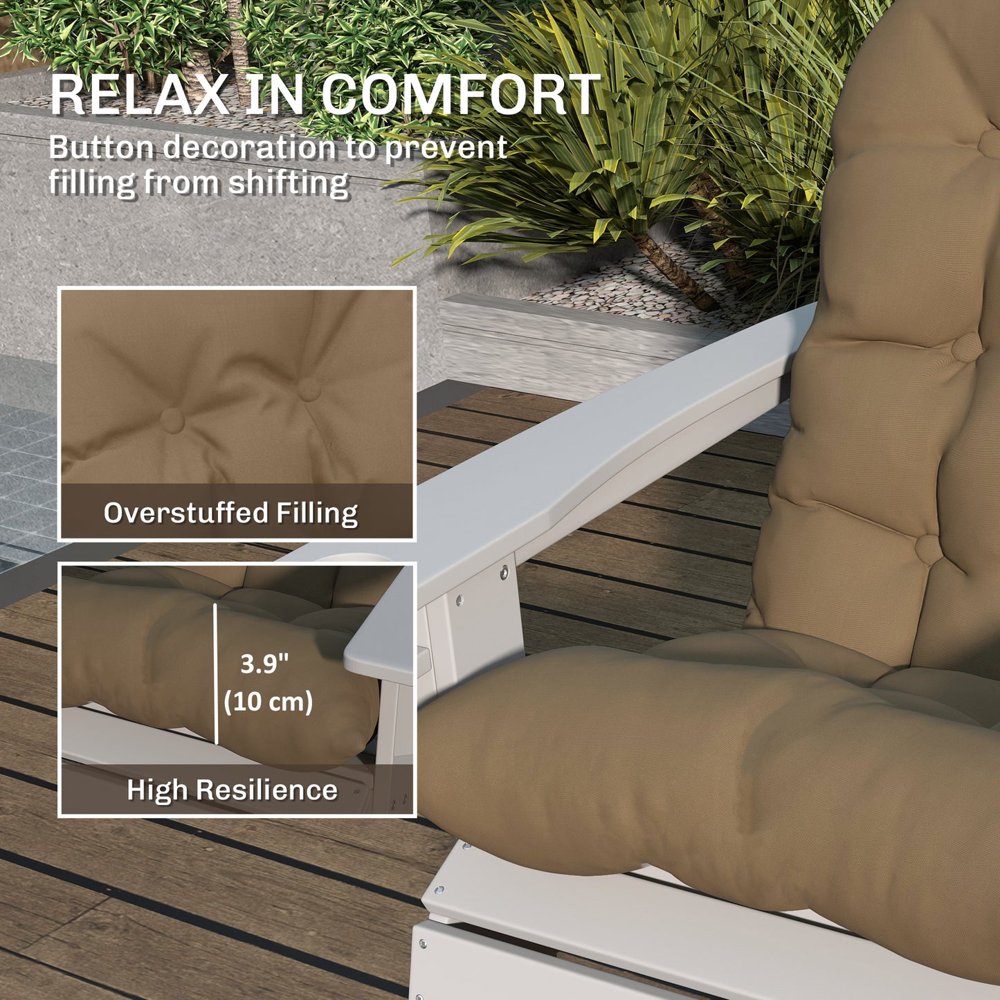 Adirondack Chair Cushions Set of 2 with Ties, Khaki