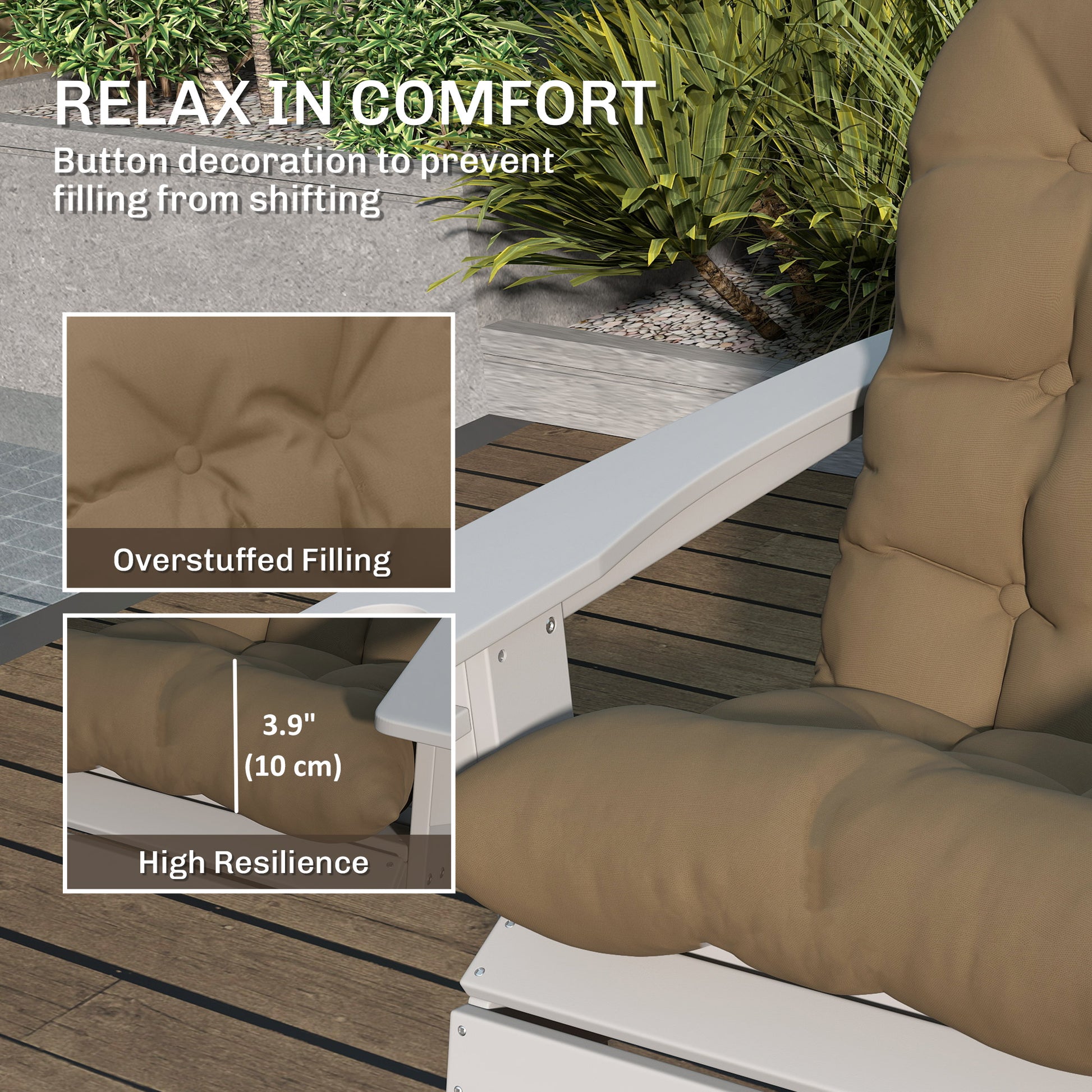 Adirondack Chair Cushions Set of 2 with Ties, Khaki