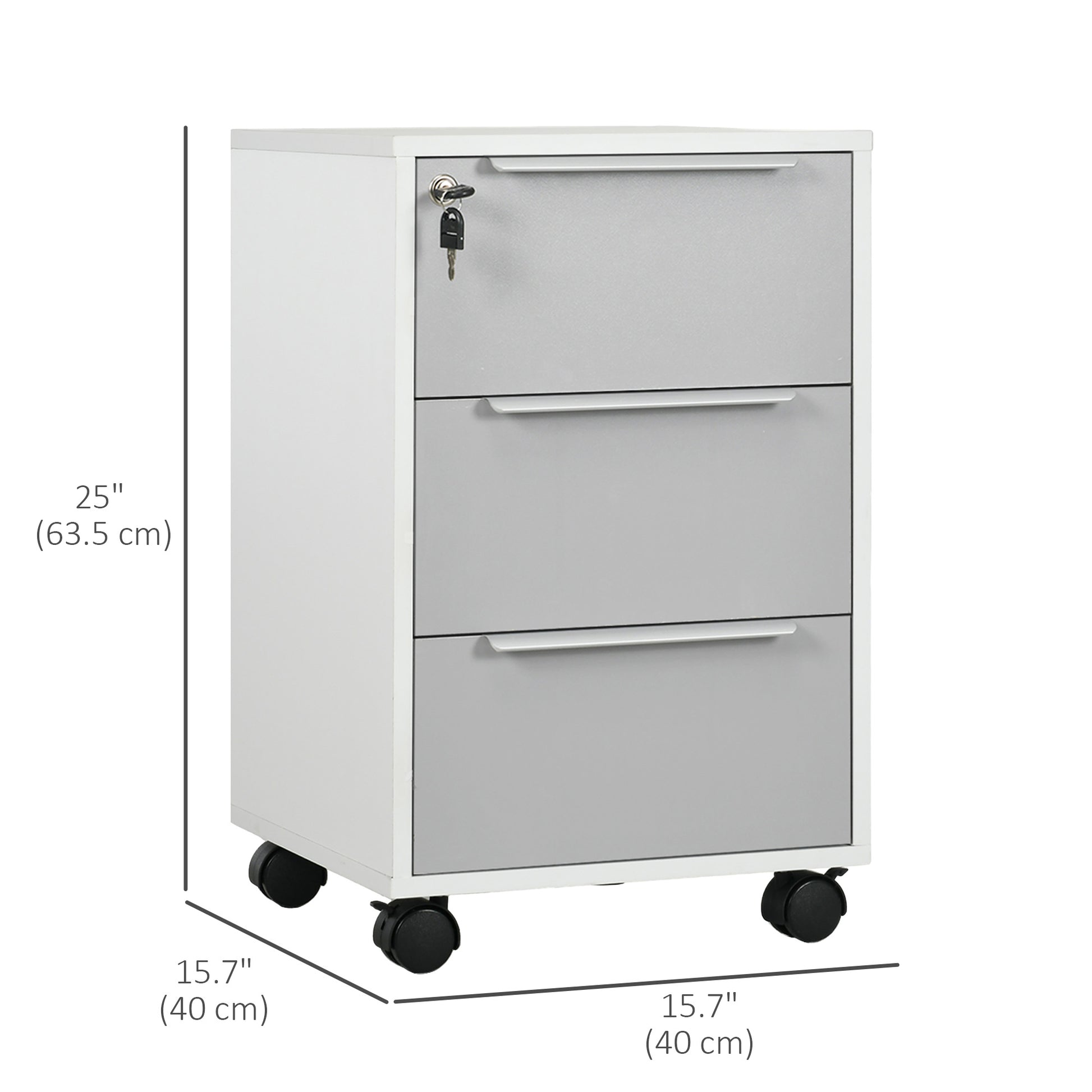 3 Drawer File Cabinet with Wheels, Vertical Filing Cabinet with Lock, Grey