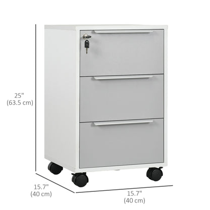 3 Drawer File Cabinet with Wheels, Vertical Filing Cabinet with Lock, Grey