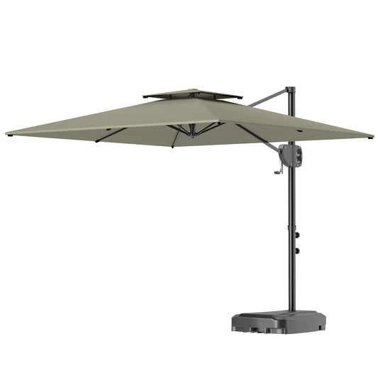Square Cantilever Patio Umbrella, Double Top Patio Hanging Offset Umbrella with Crank & Tilt, 8' x 9', Light Grey