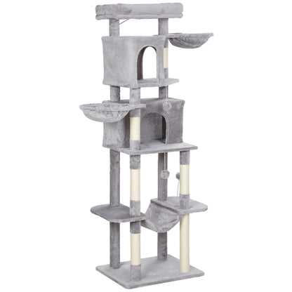 69" Cat Tree, Multi-Level Cat Tower with 2 Condos, Plush Perch and Sisal Scratching Posts, Light Grey