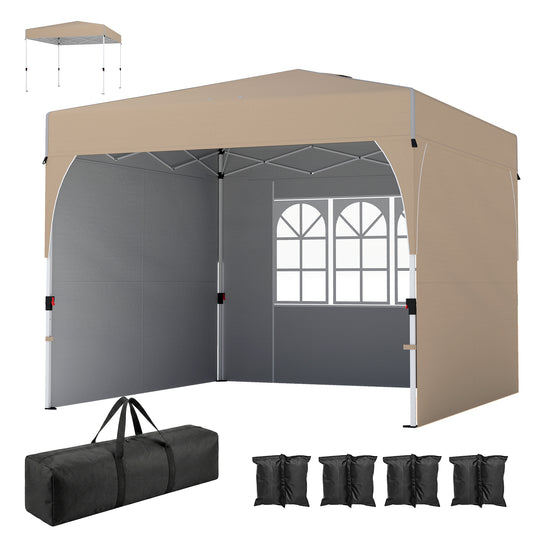 9.6 x 9.6 ft Pop Up Canopy Tent with 3 Sidewalls, UPF 50+ 1-Button Push Easy Setup Outdoor Instant Canopy, Khaki