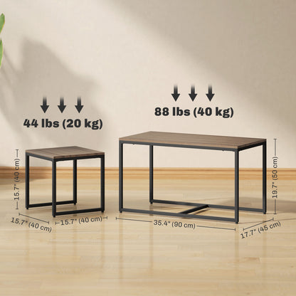 Nesting Coffee Table Set of 3, Modern End Tables with Black Metal Frame for Living Room Home Furniture, Brown