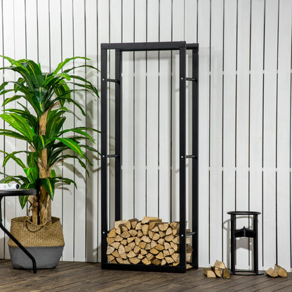 23.6" x 9.8" x 59.1" Firewood Rack Outdoor, Log Holder Fireplace Storage Rack with Handles and 220 lbs. Weight Capacity, Black