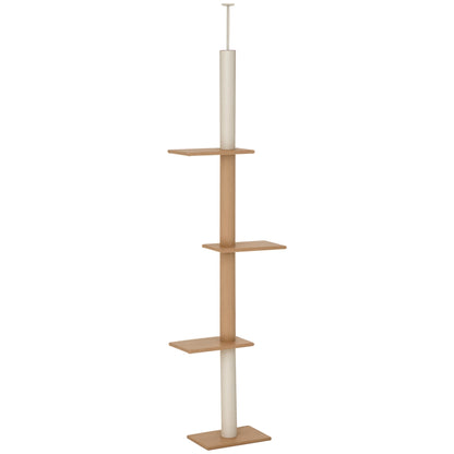 100" Floor To Ceiling Cat Tree w/ 3 Perches Activity Center for Kittens Cat Tower Furniture, Brown